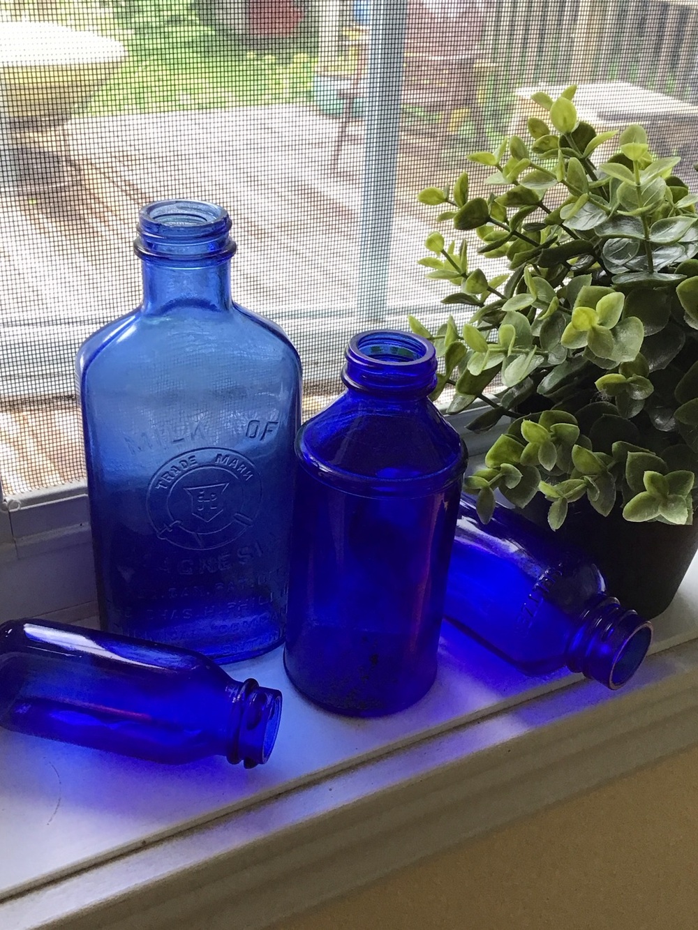 Cobalt Blue Vintage Glass Bottles - Set of 4